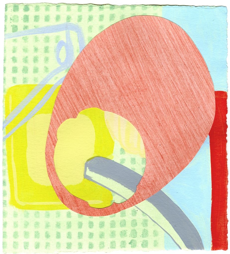 Components Series: Fusion, collage, acrylic, hand printing on paper, 7 x 8 inches, unframed, 2020.