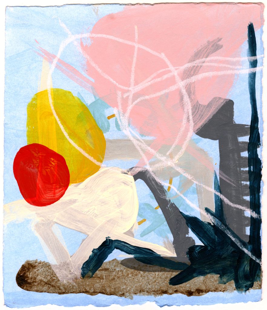 Components Series, collage, acrylic, hand printing on paper, 7 x 8 inches, unframed, 2019.