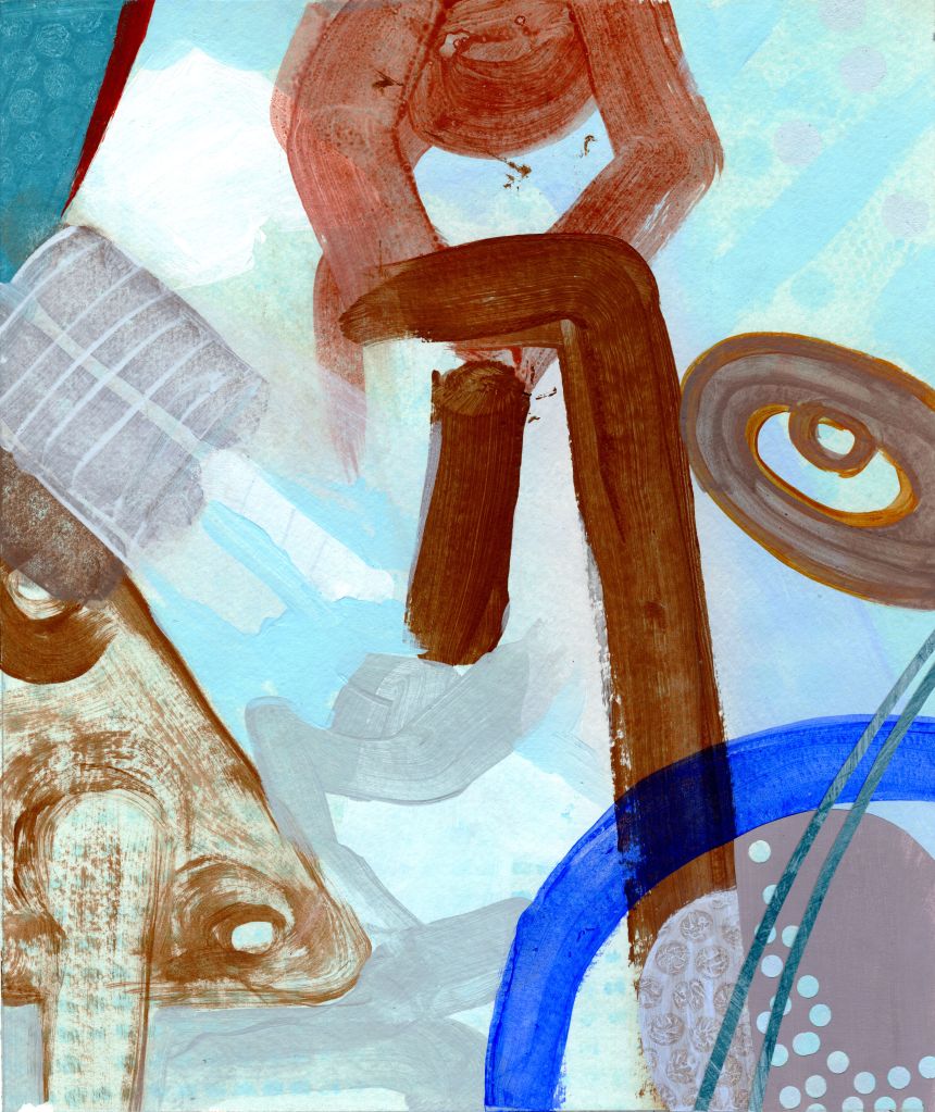 Components Series, collage, acrylic, hand printing on paper, 7 x 10 inches, unframed, 2019.