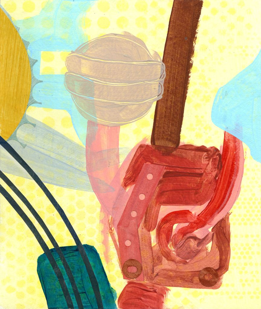 Components Series, collage, acrylic, hand printing on paper, 7 x 10 inches, unframed, 2019.