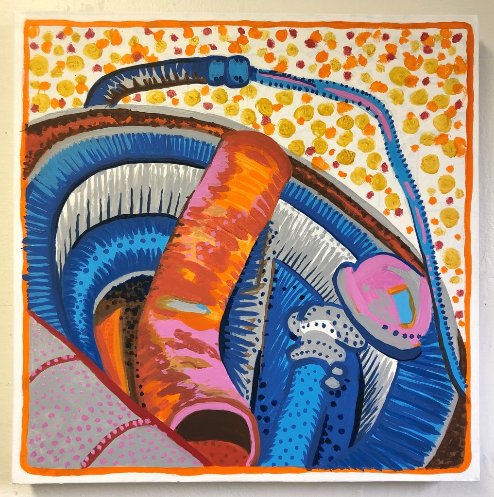 Meghan Bailey, Left Overs, 2021, acrylic on canvas, 18 x 18 inches