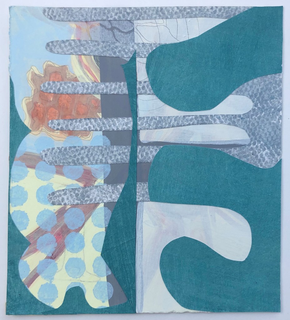 Components Series: Seen Not Seen, collage, acrylic, hand printing on paper, 7 x 8 inches, unframed, 2020.