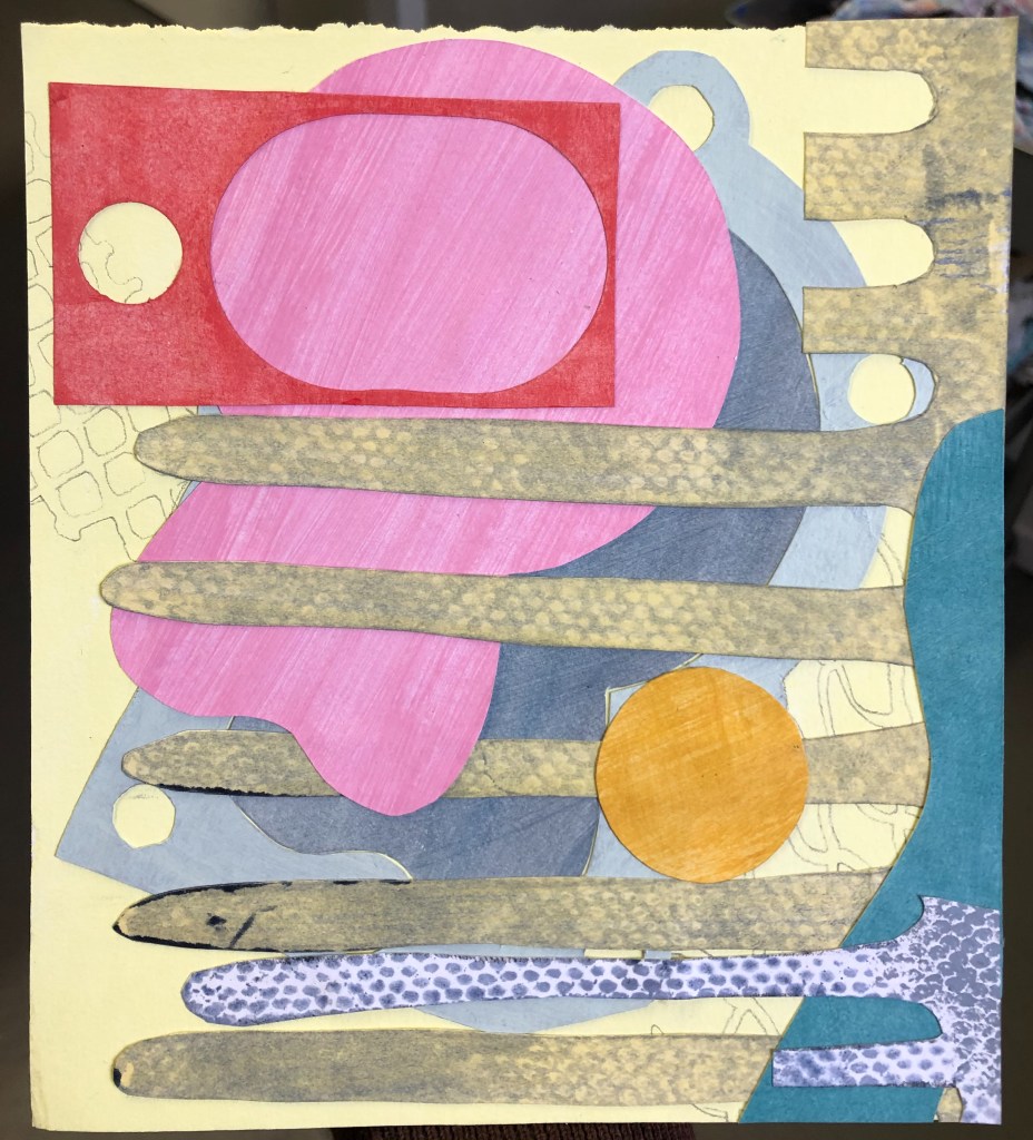 Untitled, collage and acrylic on paper, 7x4, spring 2021