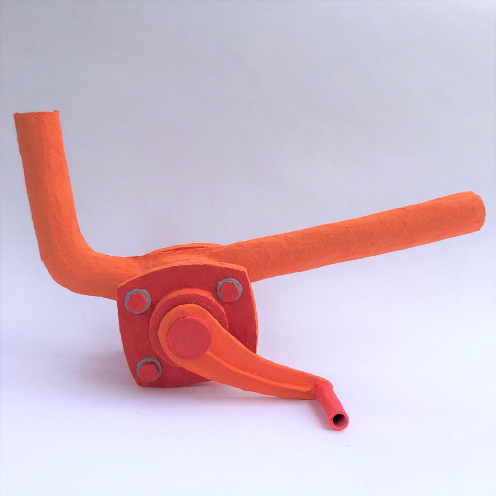 Crank, paper mache and acrylic, 11"x16"x7", 2021
