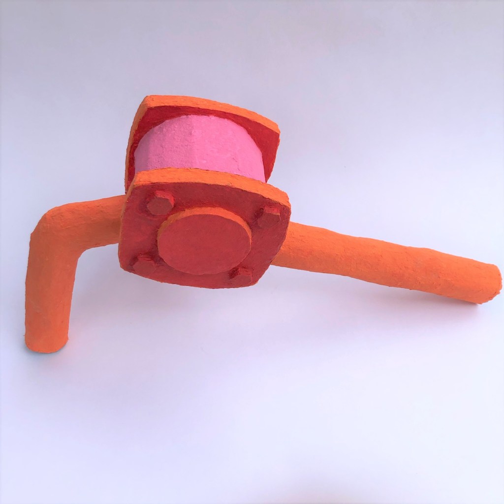 Crank, paper mache and acrylic, 11"x16"x7", 2021