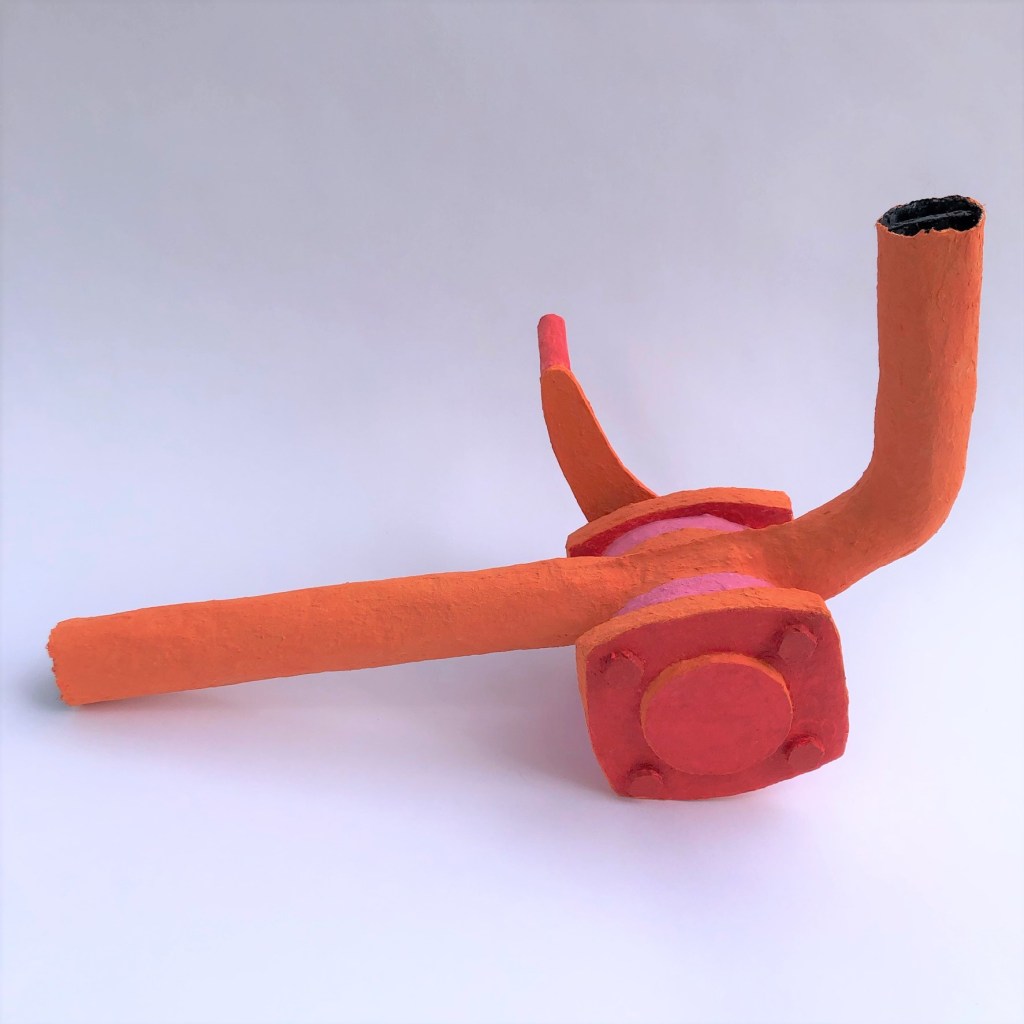 Crank, paper mache and acrylic, 11"x16"x7", 2021