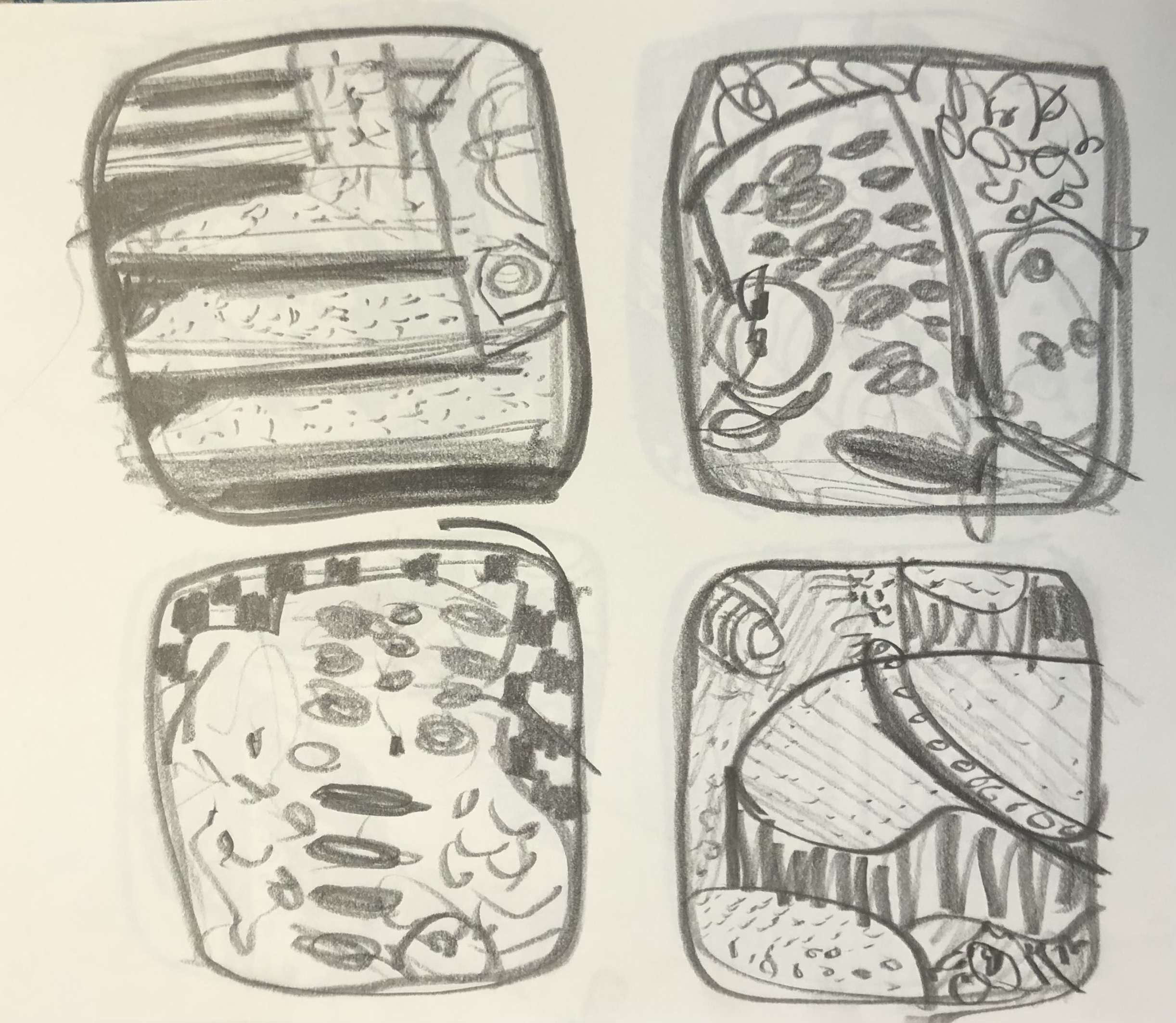 Drawings, pencil on paper, 3"x3" each, 2021