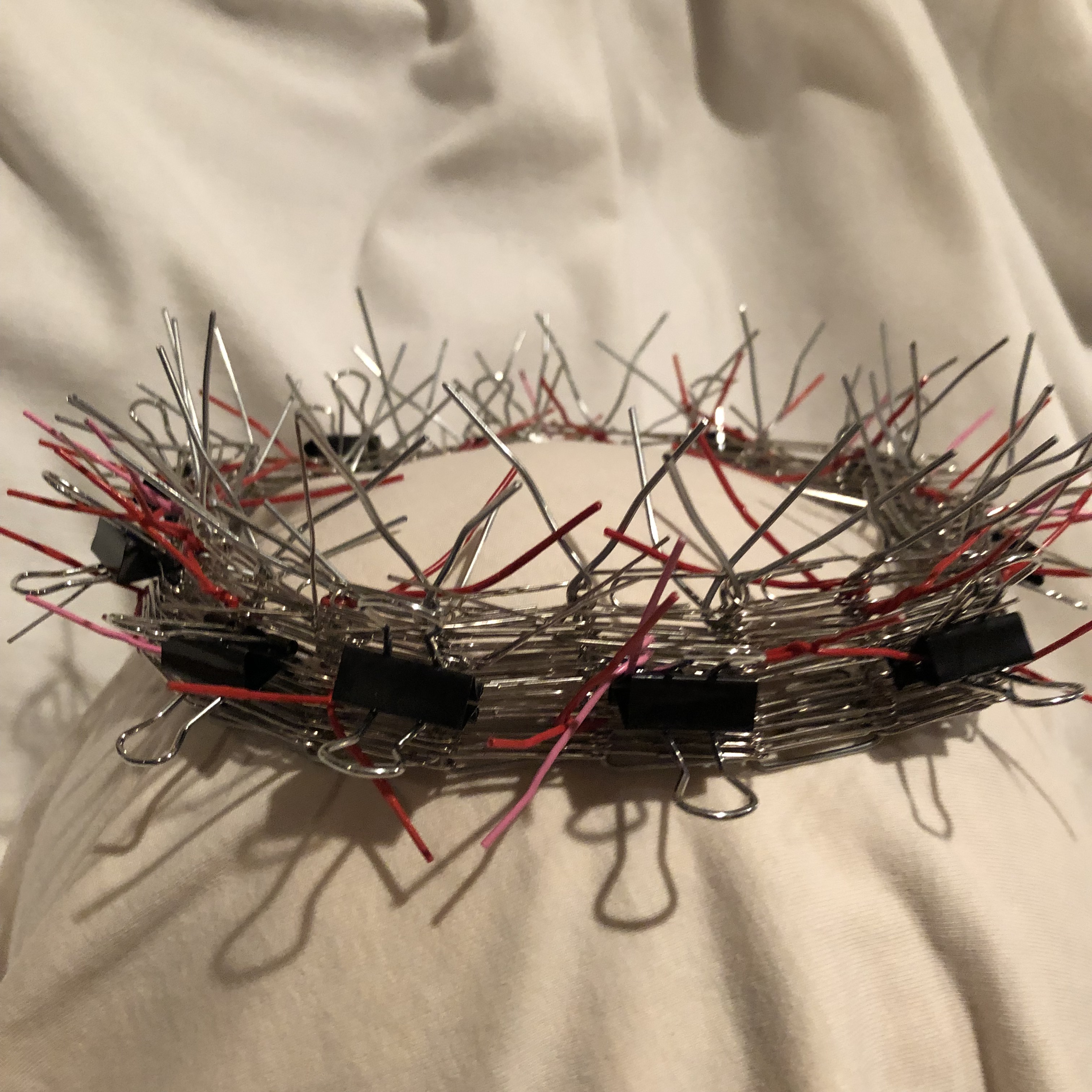 Crown of Thorns, paperclips and binder clips, 2021. Made for artist Eileen Powers.