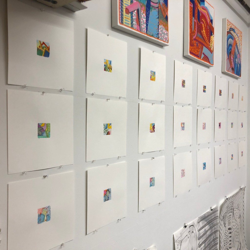 Series of 2"x2" acrylic paintings on paper, 2021