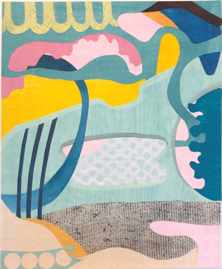 Collage and acrylic paint, 10"x12", 2022