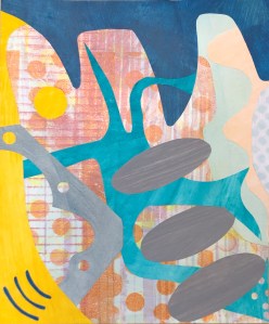 Untitled, collage, acrylic, handprinting on paper, 10 x 12 inches, framed, 2022