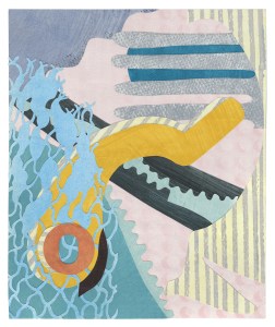 Turn, collage, acrylic, handprinting on paper, 10 x 12 inches, framed, 2022