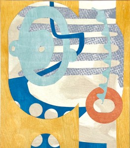 (SOLD) Components Series: Armature, collage, acrylic, hand printing on paper, 7 x 8 inches, framed, 2020.